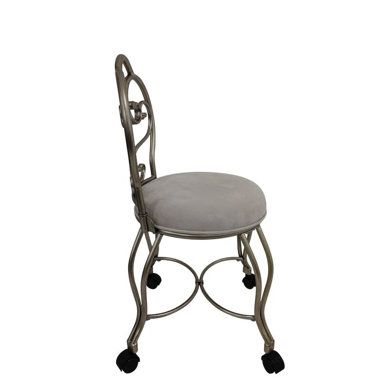 Carolina Chair & Table Victorian Vanity Stool with Back - Silver