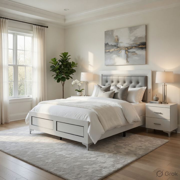 Queen Size Bedroom Set, White Finish, Storage Bed with Drawers, 2-Piece Set with Bed and Nightstand