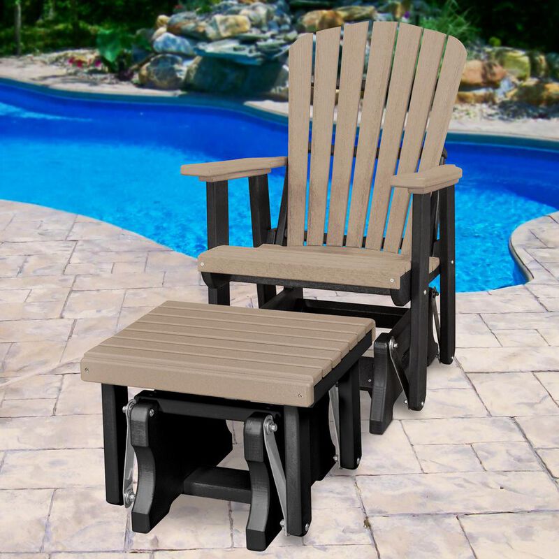 American Furniture Classics Fan Back Glider and Ottoman Glider in Weatherwood with a Black Base