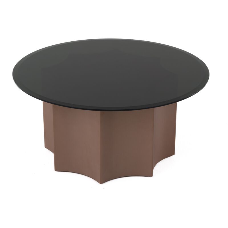 Cid Ingo Coffee Table, 32 Inch Black Mirrored Glass Top, Wine Red Base - Benzara image number 2
