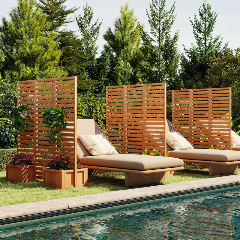 Solid Wood 3-Panel Garden Fence with 2 Planter Boxes for Outdoor Use image number 4