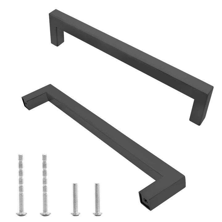 Qjaiune 6 Pack Matte Black Cabinet Pulls Square Dresser Handles, 6-1/4 Inch / 160mm Hole to Hole Cabinet Handles Stainless Steel
