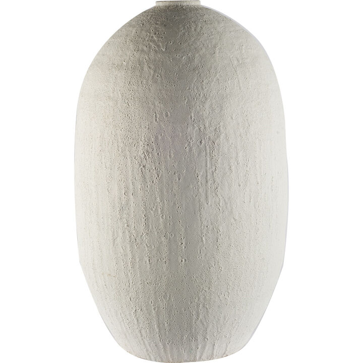 Narrow Textured Ceramic Vase for Tabletop Centerpiece or Shelf Decor