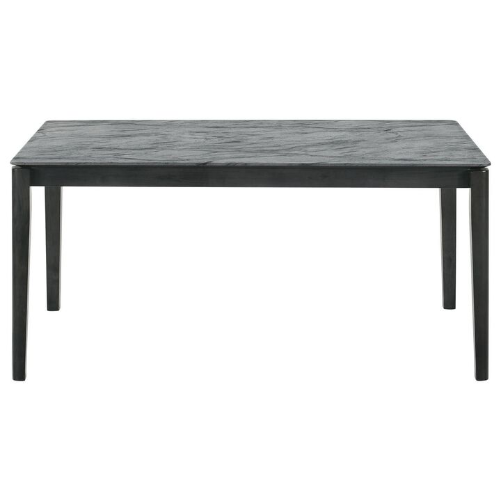 Abi 63 Inch Dining Table, Beveled Top, Faux Marble Finish, Charcoal - Benzara