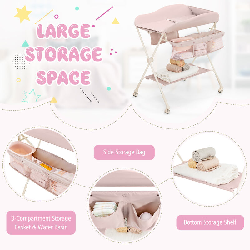 Baby Changing Table on Wheels with Built-In Water Basin – Easy-Clean Design