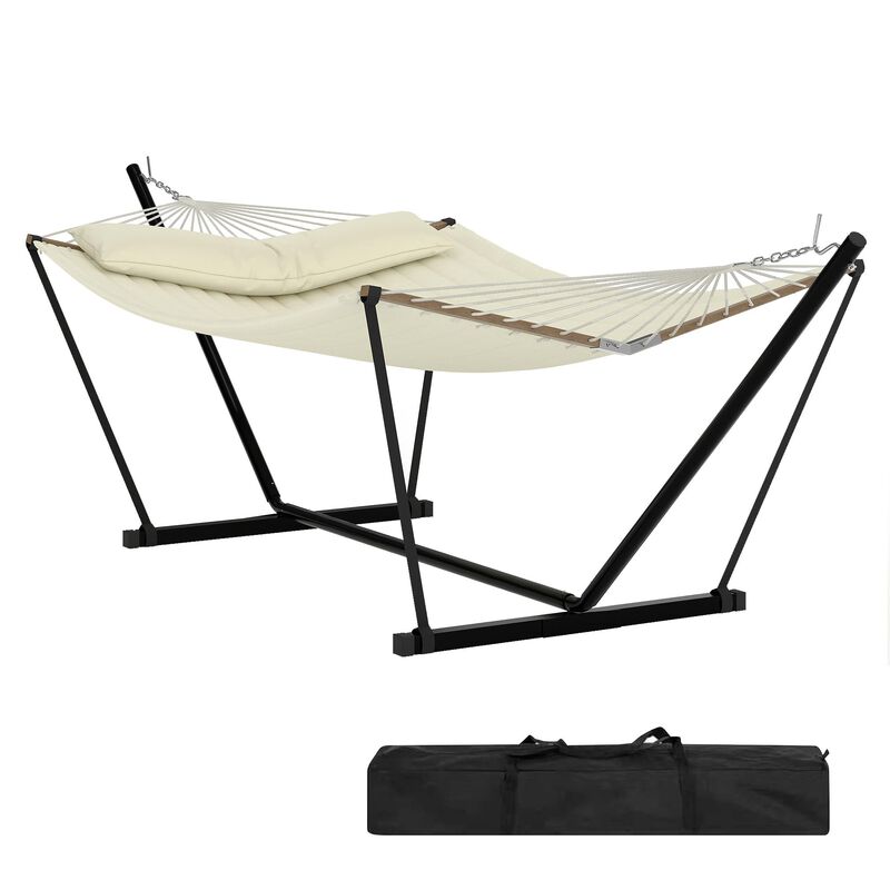 12FT Double Hammock with Heavy-Duty Stand &ndash; 2 Person, 450 lbs, Weather-Resistant Fabric, Hardwood Bar & Carry Bag image number 0