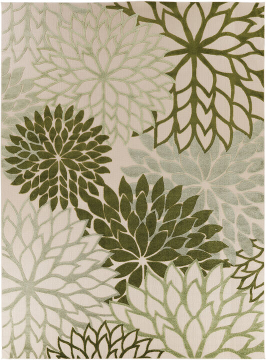 HomeRoots 12' X 15' Ivory And Green Floral Indoor Outdoor Area Rug