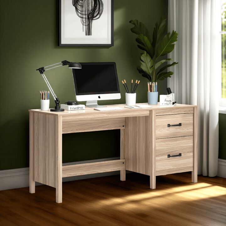 Bette Home Office Desk, 60 Inch Rectangular Brown Top w Side Cabinet