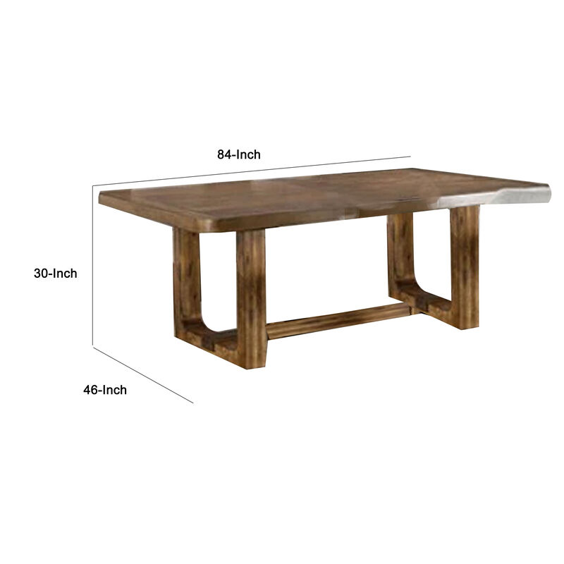 Ramie Dining Table, Chestnut Brown Wood, 84-102 Inch Expandable Leaf - Benzara image number 4