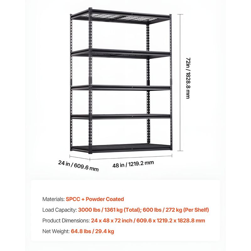 5 Tier Heavy Duty Metal Shelving 3000 Lbs Adjustable Garage Utility Rack image number 2
