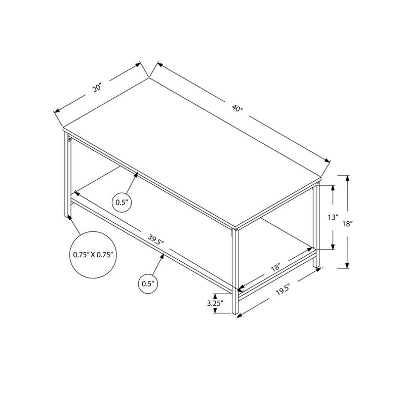 Coffee Table, Accent, Cocktail, Rectangular, Living Room, 40L, White Laminate