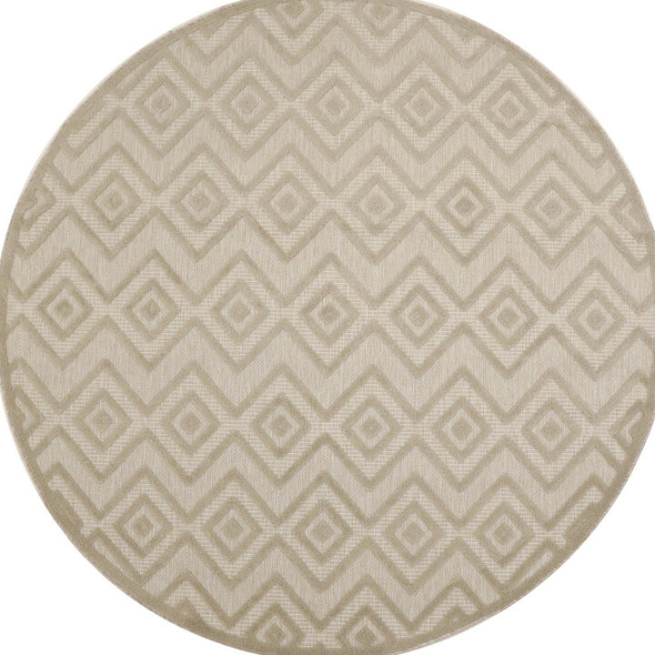 HomeRoots 8' Cream Round Geometric Indoor Outdoor Area Rug