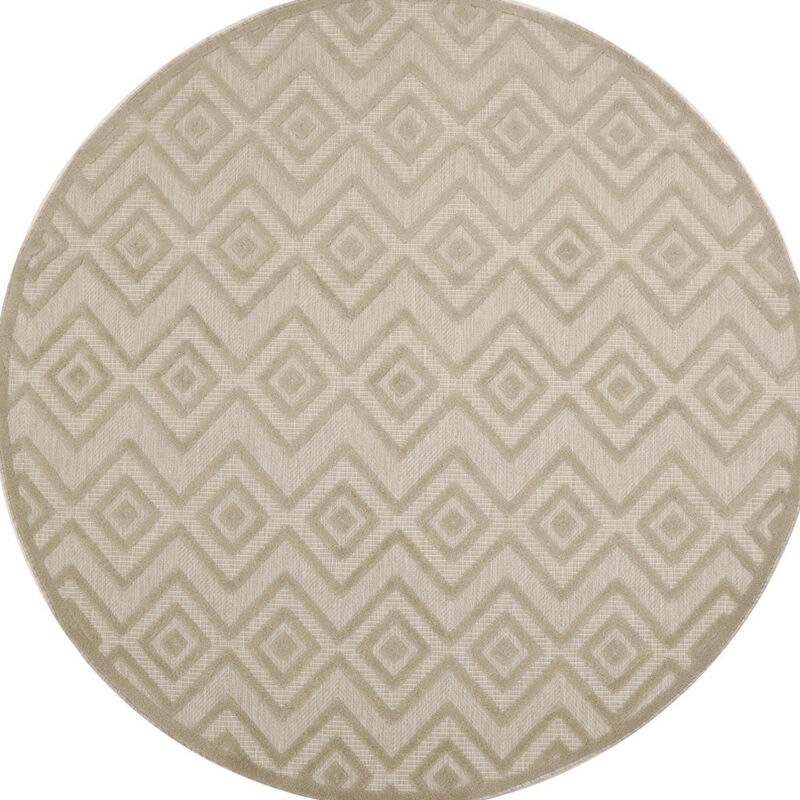HomeRoots 8' Cream Round Geometric Indoor Outdoor Area Rug image number 0
