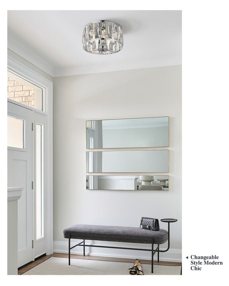 11.89 in Modern Glam 3-Light Dimmable Crystal Flush Mount Ceiling Light image number 4
