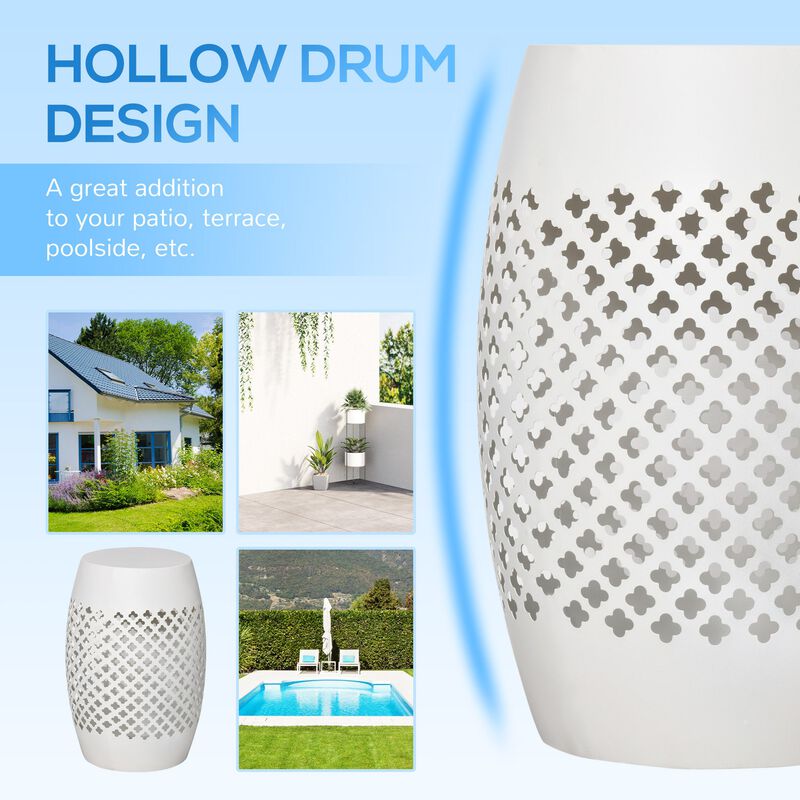 White Boho Accent: Hollow Drum Steel Side Table for Indoor/Outdoor