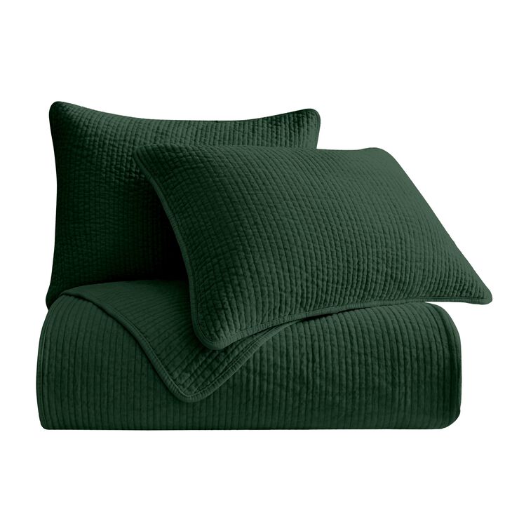 Stonewashed Green Cotton Velvet King Quilt Set