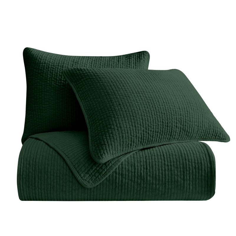 Stonewashed Green Cotton Velvet King Quilt Set image number 0
