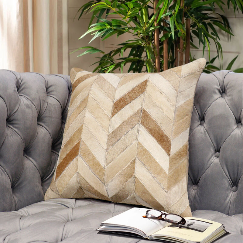 Pasargad Home Safari Chevron L. Brown Cowhide Throw Pillow image number 4