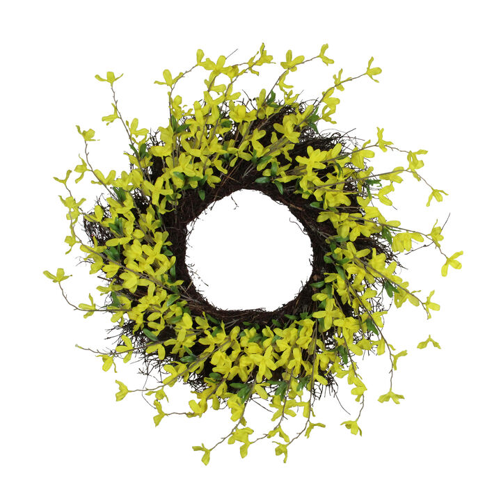 Forsythia and Grapevine Artificial Floral Wreath  Yellow 24-Inch
