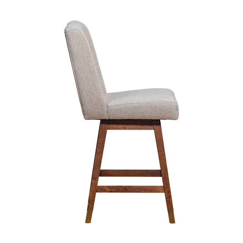 Stancoste Swivel Stool in Grey Oak Wood Finish with Mocha Fabric