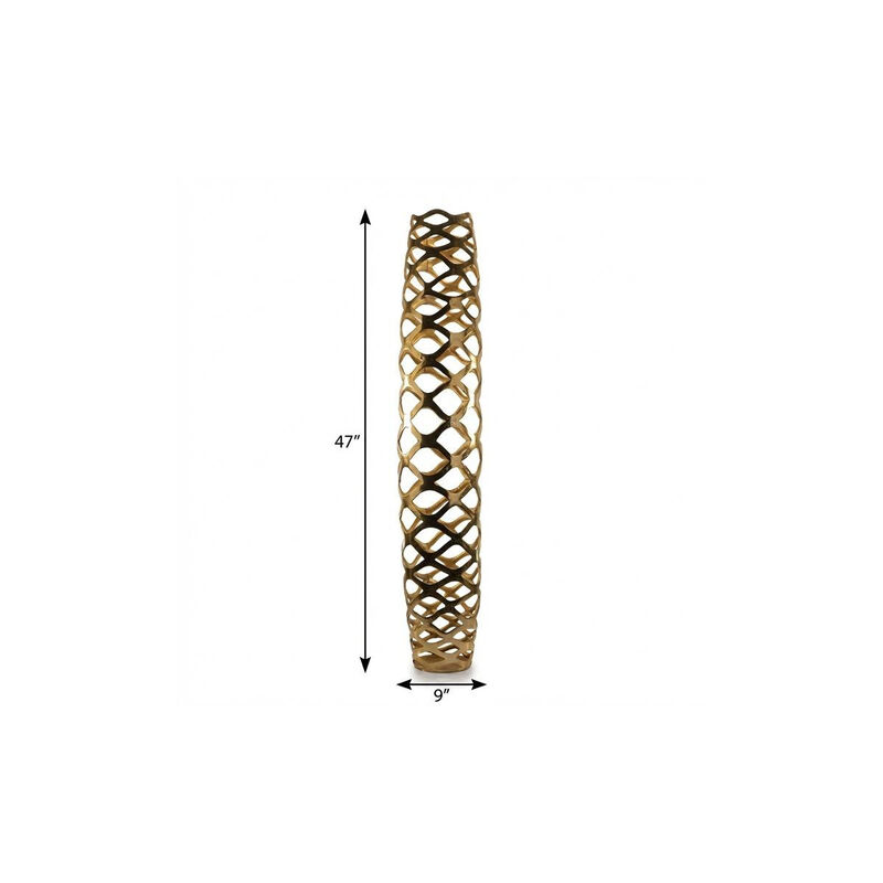 HomeRoots 47" Gold Aluminum Pierced Geometric Cylinder Floor Vase image number 3