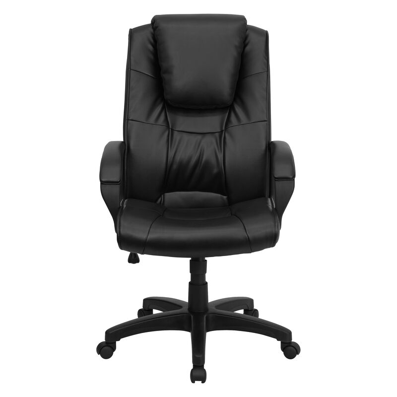 Jessica High Back Black LeatherSoft Executive Swivel Office Chair with Oversized Headrest and Arms