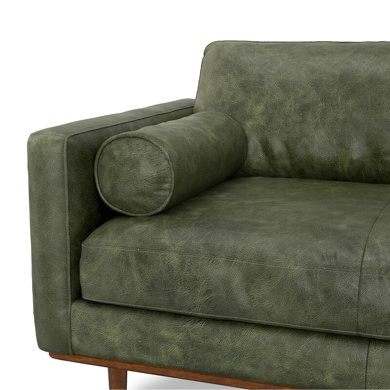 Morrison 72-inch Mid-Century Modern Sofa in Moss Green Genuine Leather