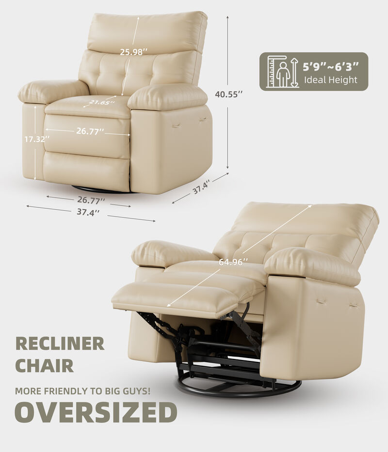 Oversized Manual Recliner Sofa Chair for Living Room, Bedroom, Nursery, Outdoor Relax, Beige image number 3