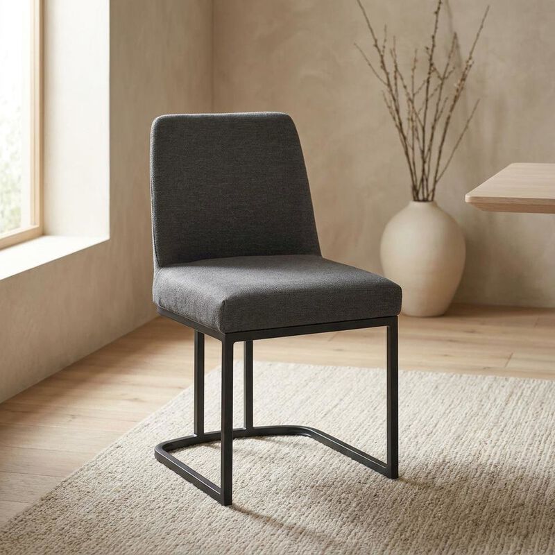 Upholstered Fabric Dining Side Chair with Sled Base, Black Charcoal image number 4