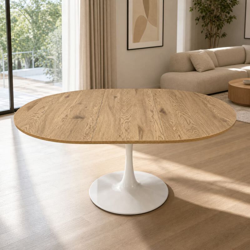 Extendable dining table for 4 to 6 MDF oval dining table with metal pedestal Space saving dining table for small spaces image number 3