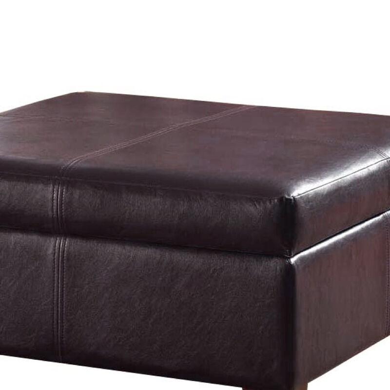 Leatherette Upholstered Wooden Ottoman With Hinged Storage, Brown, Large image number 3