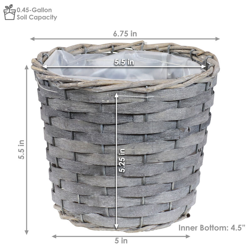 Sunnydaze 6.75 in Rattan Wicker Basket Planters with Lining - Set of 5