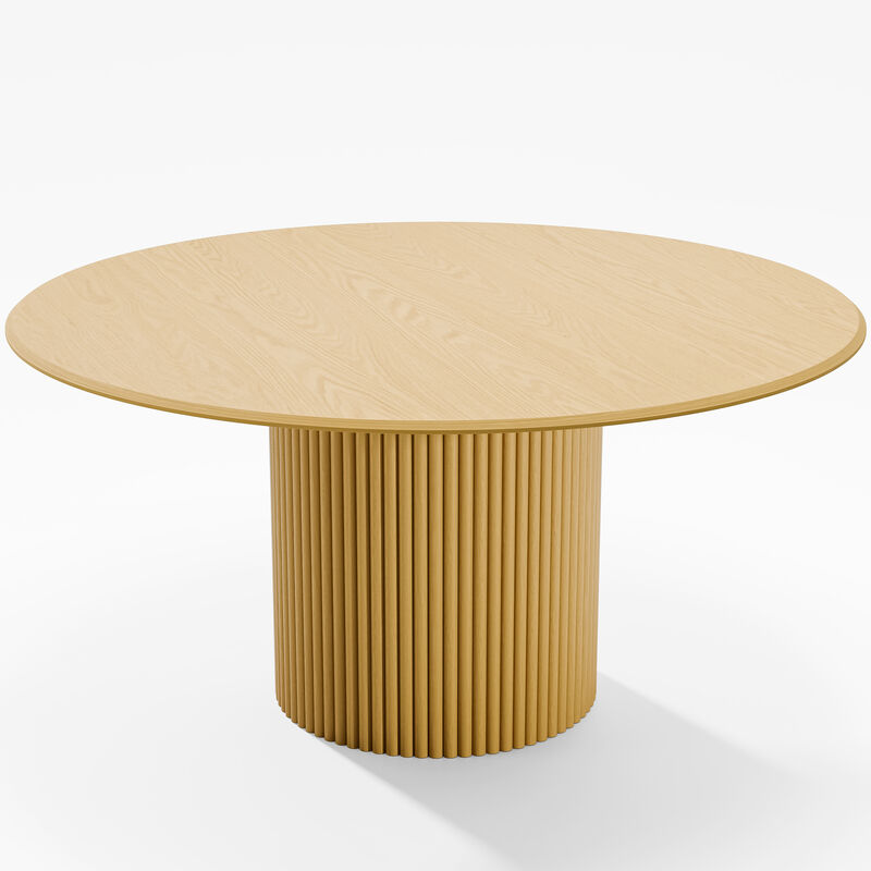 60 Inch Round Natural Wood Dining Table Seats 4-6 People, Suitable for Living Room and Dining Room