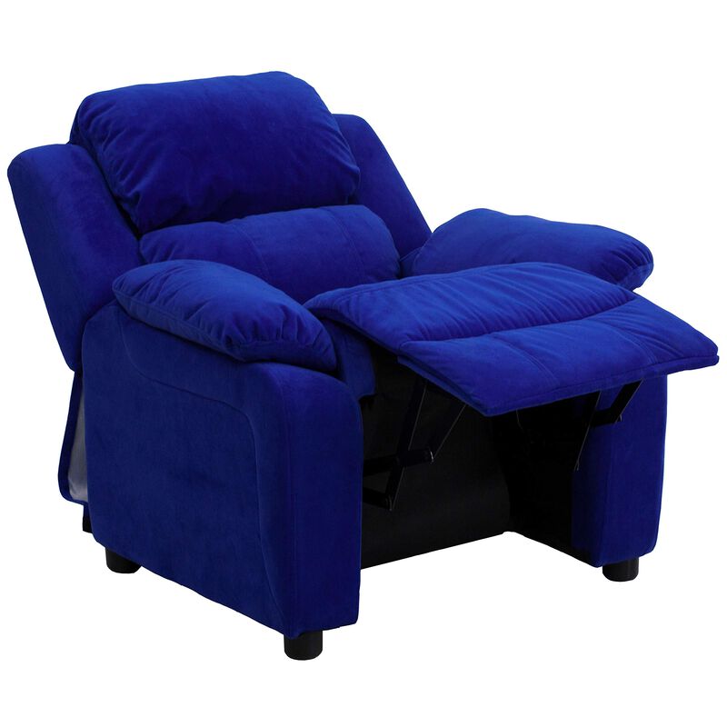 Flash Furniture Charlie Microfiber Kids Recliner with Flip-Up Storage Arms and Safety Recline, Contemporary Reclining Chair for Kids, Supports up to 90 lbs., Blue image number 3