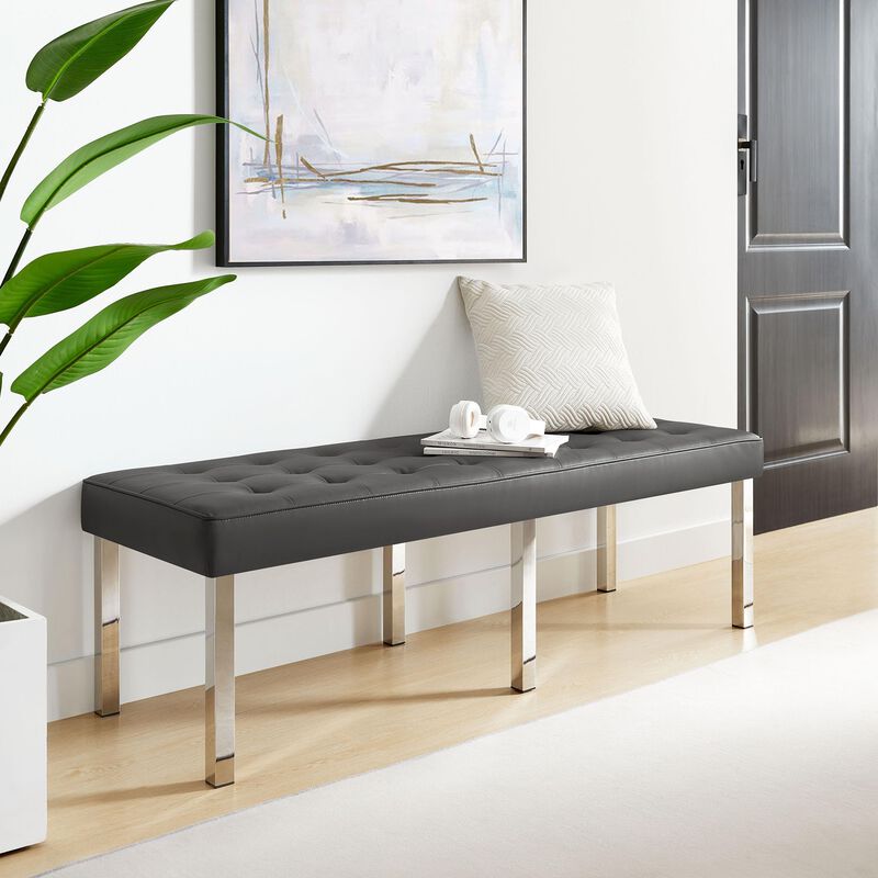 Modway Loft Tufted Large Upholstered Faux Leather Bench in Silver Gray image number 1