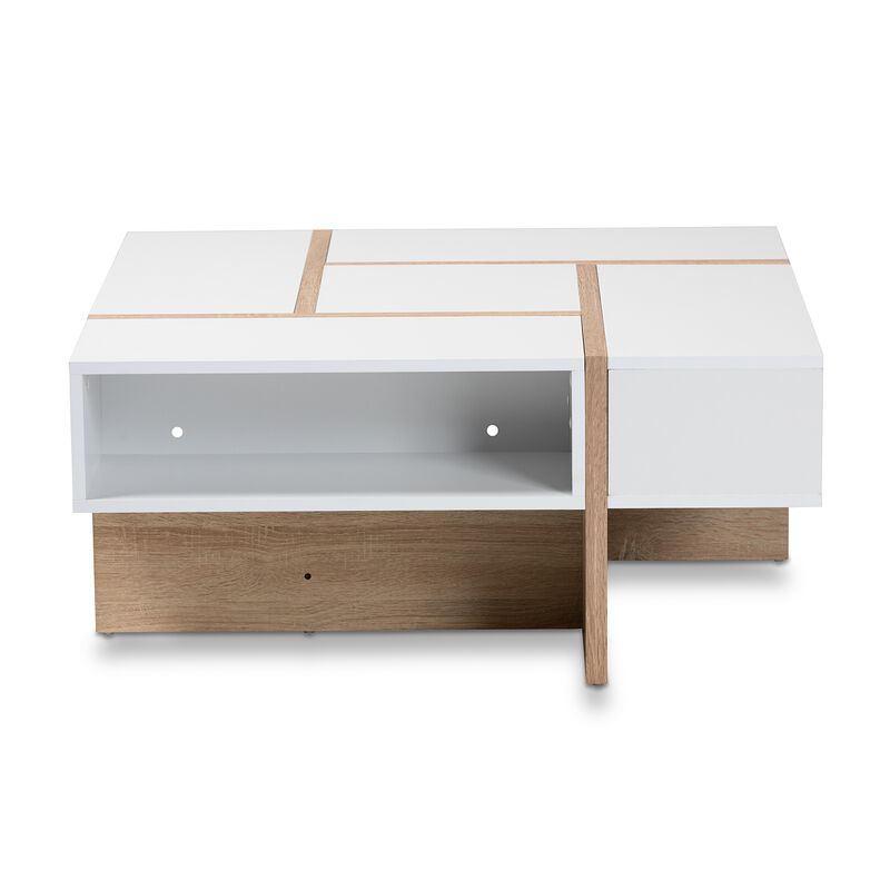 Baxton Studio Rasa Modern And Contemporary Two Tone White And Oak Finished Wood Coffee Table
