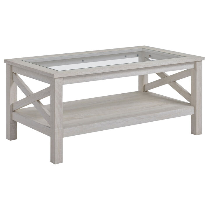 Hivvago Coffee Table with Tempered Glass and Storage Shelf