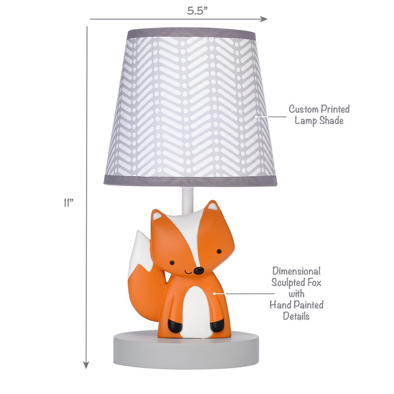 Bedtime Originals Acorn Gray/White/Orange Fox Nursery Lamp with Shade & Bulb