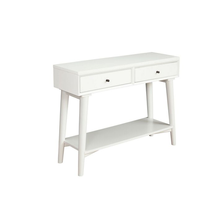 Console Table with 2 Drawers and Angled Legs, White-Benzara