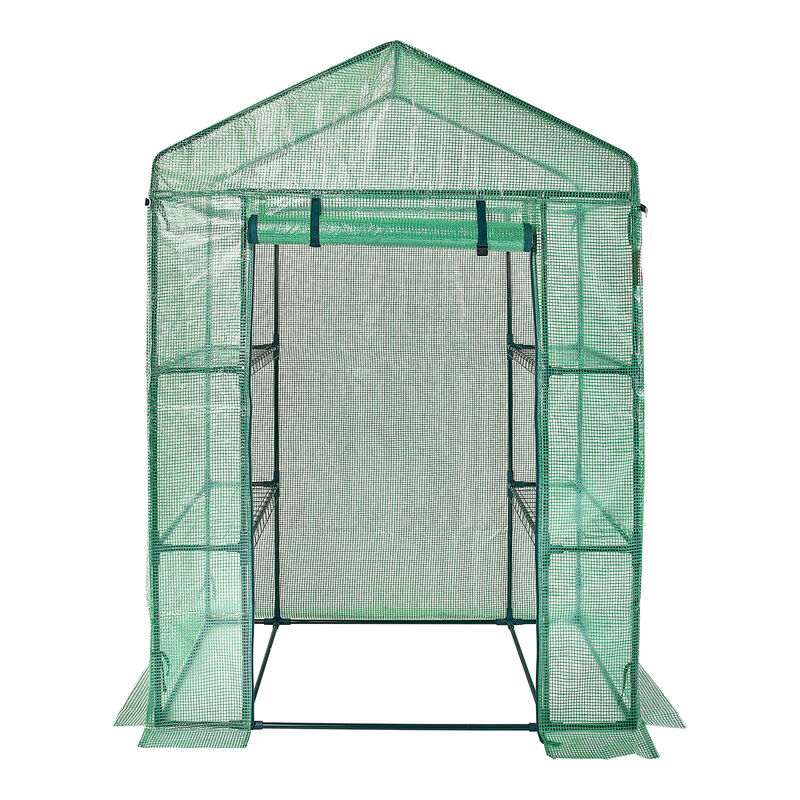 Portable Walk-in Greenhouse with Shelves, Roll-Up Windows, and Heavy-Duty PE Cover