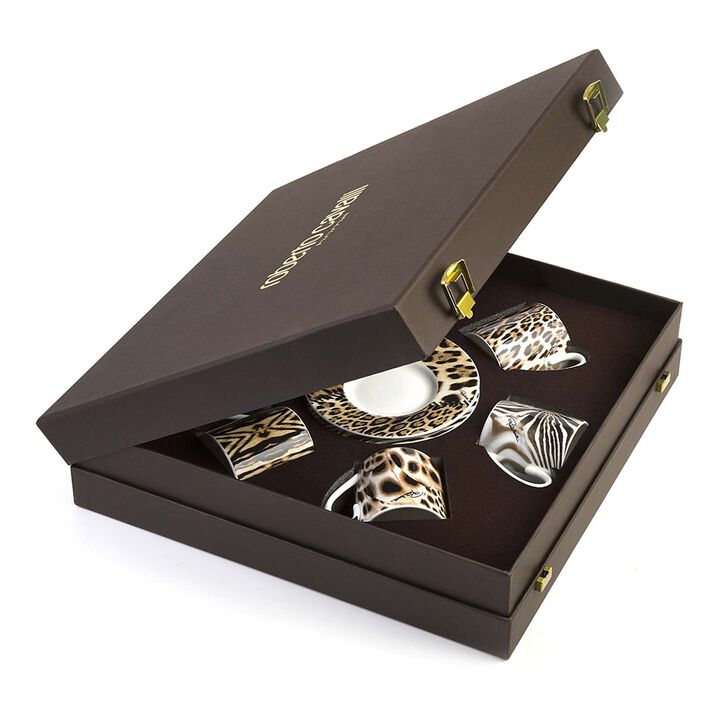 Coffee Cup & Saucer AFRICA Set of 6 in Luxury Box  diam. 2.3", H 2.5", Cap. 4 oz, Saucer diam. 4.75"