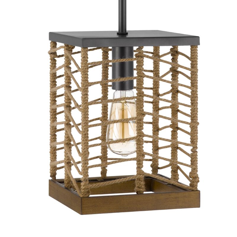 Pendant Light, Braided Burlap Shade, Square Caged Design, Black Metal image number 6