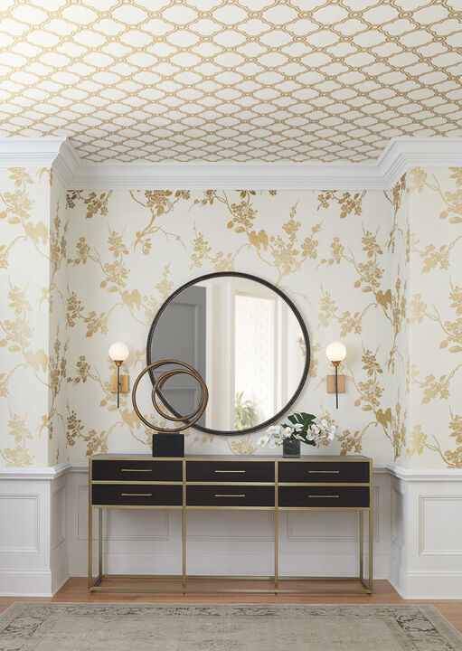 Imperial Blossoms Branch Gold Metallic Wallpaper