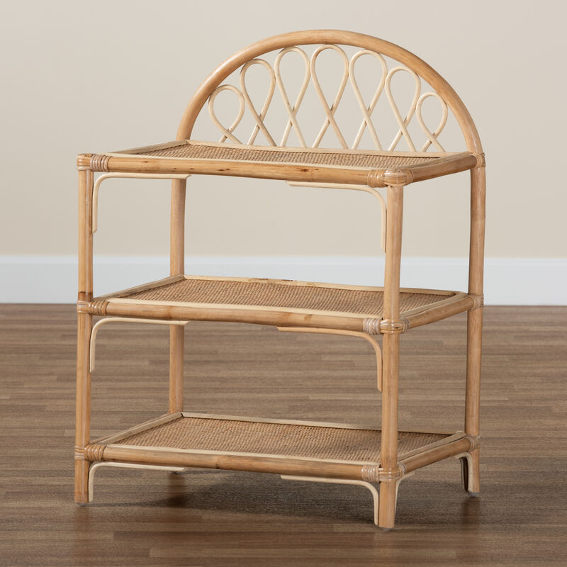 Baxton Studio Redell Modern Bohemian Natural Brown Rattan 3-Tier Display Shelf