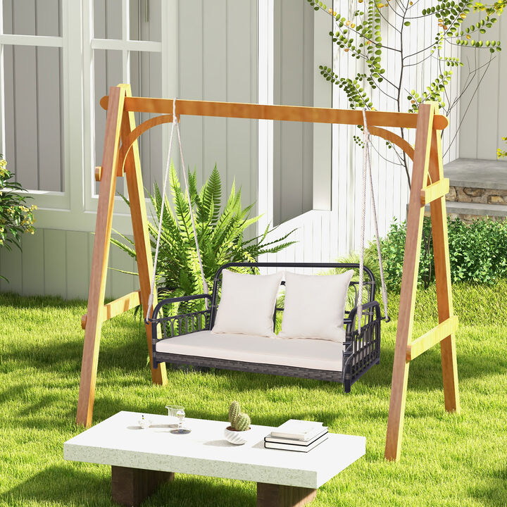 2-Person Outdoor Hanging Chair with Ropes-Gray