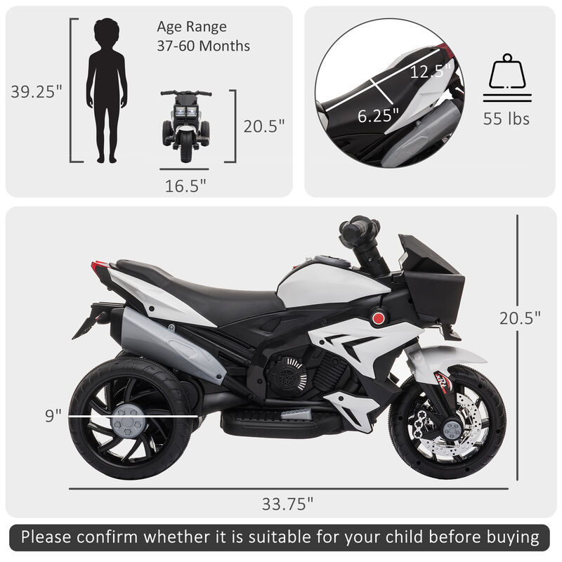 BreeBe 6V Kids Motorcycle Toddler Ride-on Toy, High-Traction Battery-Operated Mini Electric Motorbike with Forward/Reverse Switch, Music, Headlights, Horn image number 2