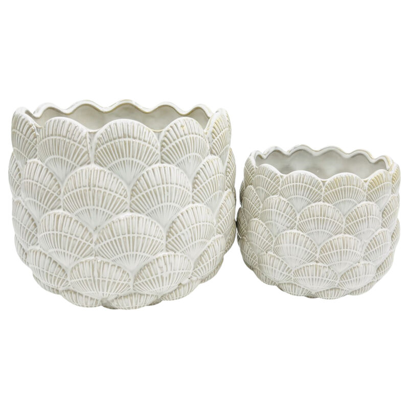 White Stone Seashell Planters