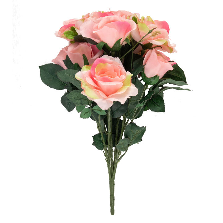 18" Pink Rose Artificial Silk Floral Bouquet