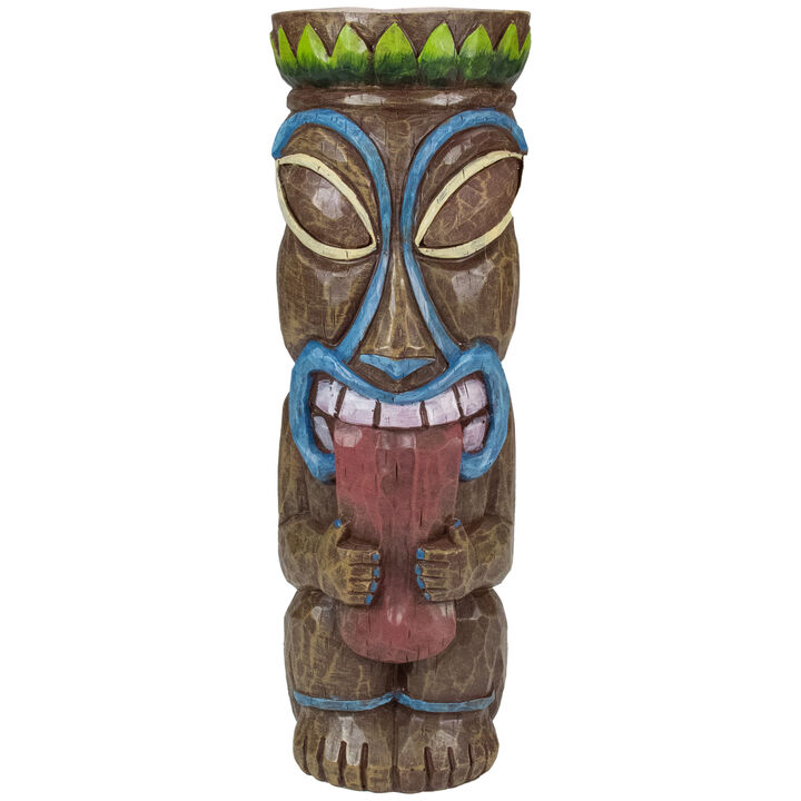 16" Solar Lighted Polynesian Outdoor Garden Tongue Out Tiki Statue