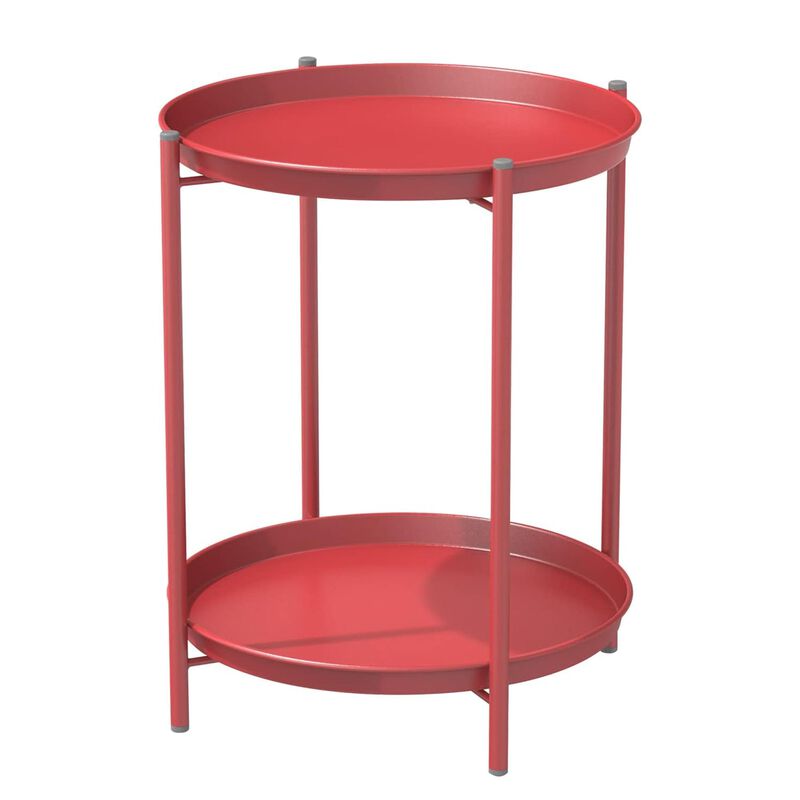 Mondawe Outdoor 2-Tier All-Iron Side Table w/ Powder-Coated Steel Trays, Rust-Resistant Frame